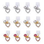 12Pcs 3 Colors Plastic Mobile Dustproof Plugs, with Alloy Rhinestone Heart Pendants, Mixed Color, 25mm, 4pcs/color(HJEW-HY00089)