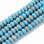 Natural Regalite/Imperial Jasper/Sea Sediment Jasper Beads Strands, Frosted, Dyed & Heated, Rondelle, Light Sky Blue, 8x5~6mm, Hole: 1mm, about 71~73pcs/strand, 14.56 inch(37~38cm)(G-S367-001B-011)