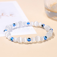 Opalite & Evil Eye Stretch Bracelet, White(CM5501-1)