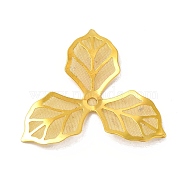 Brass Bead Cap, with Iron Finding, Etched Metal Embellishments, Leaf, Golden, 38x42x4mm, Hole: 3mm(KKC-A001-11G)