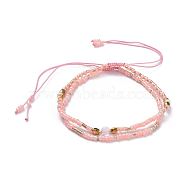 Braided Beaded Bracelets, with Glass Seed Beads, Natural Gemstone Beads, Brass Bead Spacers and Burlap Bags, Pink, 55mm(BJEW-JB04543-03)