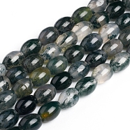 Natural Moss Agate Beads Strands, Oval, 8~9x6~6.5mm, Hole: 1mm, about 43~48pcs/strand, 15.35 inch(39cm)(X-G-E560-J01)