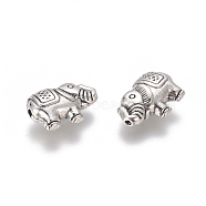 Tibetan Style Alloy Beads, Elephant, Antique Silver, 8.5x13x5mm, Hole: 1mm(PALLOY-TAC0009-27AS)