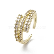 Rack Plating Brass Micro Pave Cubic Zirconia Open Cuff Ring, Real 18K Gold Plated, Inner Diameter: 17.6mm(RJEW-K257-42G)