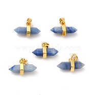 Natural Blue Aventurine Double Terminal Pointed Pendants, Faceted Bullet Charm, with Ion Plating(IP) Golden Plated Brass Findings, 9x15~17x7.5mm, Hole: 3.5x2.5mm(G-P481-01G-02)