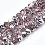Electroplate Glass Bead Strands, Half Silver Plated, Faceted, Rondelle, Pale Violet Red, 4x3mm, Hole: 1mm, about 120~128pcs/strand, 16.14 inch(41cm)(GR4MMY-29S)