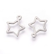 304 Stainless Steel Charms, Star, Stainless Steel Color, 13x11x0.8mm, Hole: 1mm(X-STAS-F187-07P)