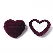 Velvet Cloth Fabric Covered Cabochons, with Aluminum Bottom, Heart, Coconut Brown, 14~15x16~17x6~7mm(WOVE-S084-14F)