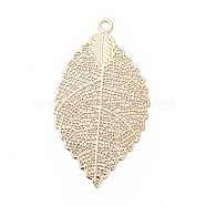 Rack Plating Brass Filigree Big Pendants, Long-Lasting Plated, Leaf, Light Gold, 54x30x0.3mm, Hole: 2.5mm(KKC-S001-040KCG)