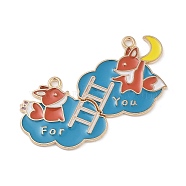 Alloy Enamel Split Pendants, Light Gold, Cloud with Word For You Charm, Fox, 33.5x41x1mm, Hole: 1.8mm, Left: 20x24.5x1mm, Right: 23x25x1mm, 2pcs/set(ENAM-Z018-02KCG-05)