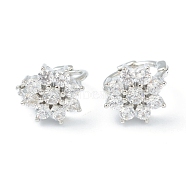 Brass Micro Pave Clear Cubic Zirconia Huggie Hoop Earrings, Flower, Platinum, 13.5mm, Pin: 1x0.5mm(EJEW-L234-023P)