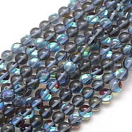 Synthetic Moonstone Beads Strands, Dyed, Holographic Beads, Half AB Color Plated, Round, Dark Gray, 6mm, Hole: 1mm, about 64pcs/strand, 15 inch(G-F143-6mm-09)