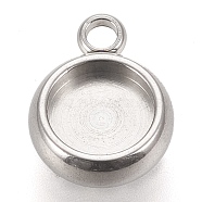 304 Stainless Steel Pendant Cabochon Settings, Lace Edge Bezel Cups, Flat Round, Stainless Steel Color, Tray: 6mm, 11x8.5x3mm, Hole: 1.8mm(STAS-K202-03B-P)