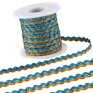 1Pc Sparkle Wavy Polyester Ribbons, with 1Pc Plastic Empty Spools, Deep Sky Blue, 1/4 inch(5mm), about 16.40~18.59 Yards(15~17m)/Roll(OCOR-GF0002-99B)