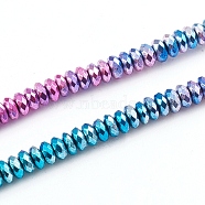 Electroplated Non-magnetic Synthetic Hematite Beads Strands, Full Plated, Rondelle, Faceted, Multi-color Plated, 4x2mm, Hole: 0.8mm, about 200pcs/strand, 16.14 inch(41cm)(G-L562-11A)