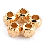 Brass Beads, Long-Lasting Plated, Corrugated Round, Real 24K Gold Plated, 3x2.5mm, Hole: 1.2mm(X-KK-O133-315B-G)