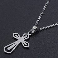 201 Stainless Steel Pendants Necklaces, with Cable Chains and Lobster Claw Clasps, Cross, Stainless Steel Color, 17.71 inch(45cm), 1.5mm(NJEW-S105-JN719-45-1)