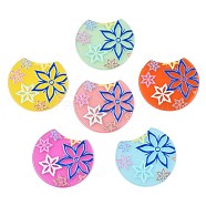Translucent Cellulose Acetate(Resin) Pendants, 3D Printed, Gap Flat Round with Flower, Mixed Color, 33x36.5x2.5mm, Hole: 1.5mm(KY-T040-30)