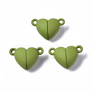 Spray Painted Alloy Magnetic Clasps with Loops, Cadmium Free & Nickel Free & Lead Free, Heart, Olive Drab, 10.5x16x7mm, Hole: 1.2mm(PALLOY-T080-19A-03-NR)