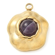 Natural Amethyst Pendants, 304 Stainless Steel Flower Charms, Real 18K Gold Plated, 18x15x7.5mm, Hole: 2mm(STAS-K291-03A-05)