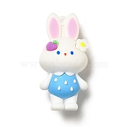 PVC Plastic Big Pendants, Rabbit with Strawberry & Flower Charm, Dodger Blue, 63.5x31x24mm, Hole: 2.7mm(KY-C011-01B)
