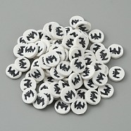 Halloween Handmade Polymer Clay Cabochons, Flat Round, Bat Pattern, 9~10x1.8~2mm(CLAY-CJC0014-08B)