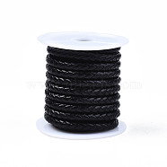 Braided Cowhide Leather Cord, Leather Rope String for Bracelets, Black, 5mm, about 4.37 yards(4m)/roll(NWIR-N005-01C-5mm)