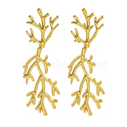 Ion Plating(IP) 304 Stainless Steel Tree Branch Stud Earrings, Real 18K Gold Plated, 69x24mm(EJEW-D281-32G)