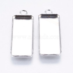 304 Stainless Steel Pendant Cabochon Settings, Plain Edge Bezel Cups, Rectangle, Stainless Steel Color, Tray: 10x25mm, 30x11x2mm, Hole: 2.4mm(X-STAS-I069-36)