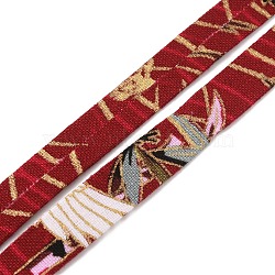 Polyester Ribbons, Garment Accessories, Red, Leaf Pattern, 3/8 inch(10.5mm), 5 Yards/roll.(OCOR-WH0079-44B)