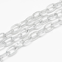 Aluminum Cable Chains, Textured, Unwelded, Flat Oval, Gainsboro, 17x10.2x3.5x2mm(CHA-S001-113)