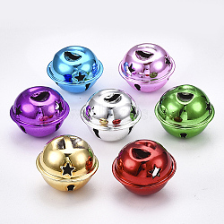 Iron Bell Pendants, Bell with Star, Mixed Color, 20x24~25mm, Hole: 6x3mm(IFIN-S702-06)