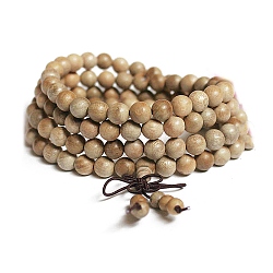 108 Beads Prayer Mala Bracelet, Wood Round Beaded Wrap Bracelet Necklaces for Ramadan & Eid Mubarak, Wheat, 35-3/8 inch(90cm)(PW-WG99698-05)