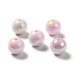 UV Plating Opaque Rainbow Iridescent Acrylic Beads, Round, Pink, 16.5~17.5x17~18mm, Hole: 2.7mm(MACR-D063-01B-03)