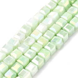Electroplate Opaque Glass Beads Strands, Cube, Faceted, Pale Green, 5.5~6x6x6mm, Hole: 1mm, about 66pcs/strand, 14.96''(38cm)(EGLA-U004-02E)