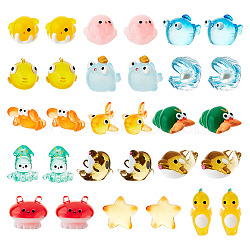 30Pcs 15 Style Resin Display Decoration, Cute Marine Animal Figurines, Mixed Color, 10.5~24x11.5~23.5x8.5~27.5mm, 2pcs/style(DJEW-GL0001-01)