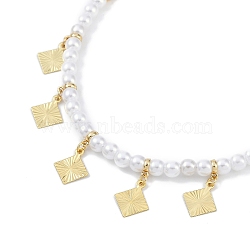 6mm Round ABS Imitation Pearl Beaded Necklaces, Rack Plating Brass Bib Necklaces, Cadmium Free & Lead Free, Long-Lasting Plated, Rhombus, 16.34 inch(41.5cm)(NJEW-P317-12A-G)