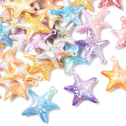 UV Plating Opaque Acrylic Big Pendants, Starfish Charms, Mixed Color, 58x48x13mm, Hole: 3.5mm(AC-CBA617C-04)