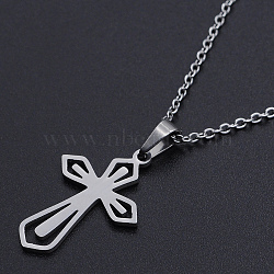 Non-Tarnish 201 Stainless Steel Pendants Necklaces, with Cable Chains and Lobster Claw Clasps, Cross, Stainless Steel Color, 17.71 inch(45cm), 1.5mm(NJEW-S105-JN719-45-1)