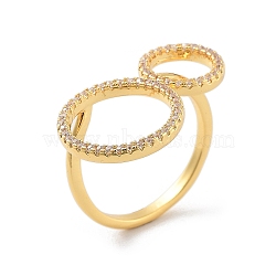 Brass with Cubic Zirconia Open Cuff Rings, Clear, US Size 7 1/4(17.5mm)(RJEW-B053-01)