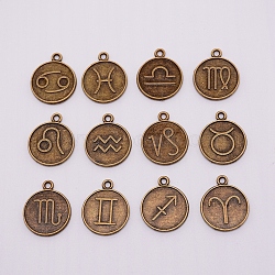 Alloy Pendants, Twelve Constellation Pattern, Round, Antique Bronze, 21.5x18x2mm, Hole: 1.8mm, 12pcs/set(PALLOY-WH0070-49AB)