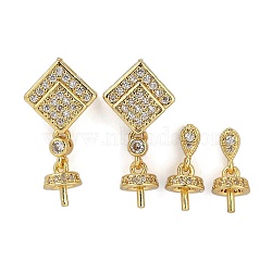 Brass Micro Pave Cubic Zirconia Dangle Stud Earring Findings Sets, with Pin Bails, Rack Plating, Long-Lasting Plated, Golden, 15.5~26.5mm, Pin: 1.5mm and 11.5x1mm(KK-F891-14G)