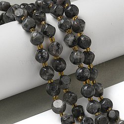 Natural Larvikite Beads Strands, with Seed Beads, Faceted, Dice, 8x8mm, Hole: 1.2mm, about 39~42pcs/strand, 15.51''~15.75''(39.4~40cm)(G-K387-A02-02)