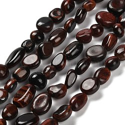 Natural Red Tiger Eye Beads Strands, Dyed & Heated, Nuggets, Tumbled Stone, 7~13x4.5~10x4.5~10mm, Hole: 1.2mm, about 44~46pcs/strand, 15.08~16.14 inch(38.3~41cm)(G-P497-01E-24)