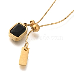 Ion Plating(IP) 304 Stainless Steel Pave Glass Cardano Chain Rectangle Pendant Necklaces, Real 18K Gold Plated, Black, 17.32~17.72 inch(40~45cm)(NJEW-H037-04G-01)