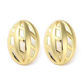 Rack Plating Brass Oval Stud Earring, Long-Lasting Plated, Lead Free & Cadmium Free, Real 18K Gold Plated, 26x18mm
