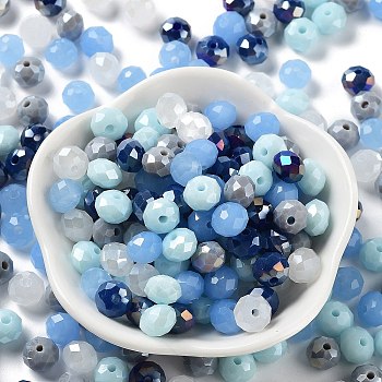 Glass Beads, Faceted, Rondelle, Light Blue, 8x6mm, Hole: 1mm, about 1210pcs/500g