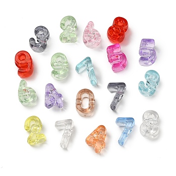 Transparent Acrylic European Beads, Large Hole Beads, Number, Mixed Color, 21~21.5x14.5~15x11.5~12mm, Hole: 6mm, about 204pcs/set