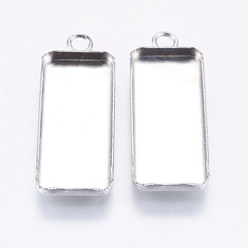304 Stainless Steel Pendant Cabochon Settings, Plain Edge Bezel Cups, Rectangle, Stainless Steel Color, Tray: 10x25mm, 30x11x2mm, Hole: 2.4mm