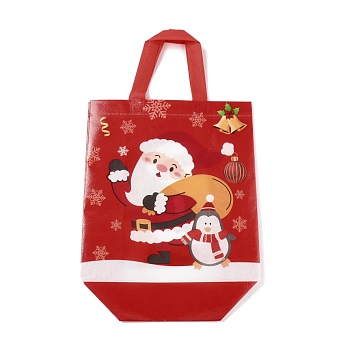 Christmas Theme Laminated Non-Woven Waterproof Bags, Heavy Duty Storage Reusable Shopping Bags, Rectangle with Handles, FireBrick, Santa Claus Pattern, 26.8x12.2x28.7cm